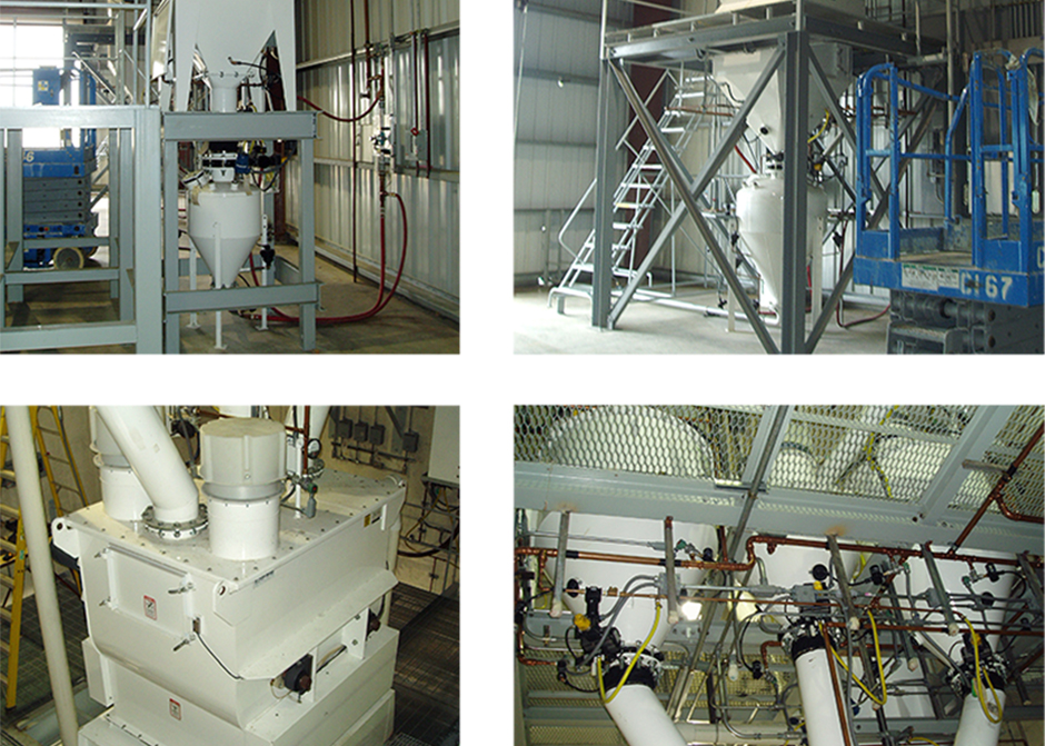 Bag breaking, weighing, mixing  dense phase conveying of tile grout